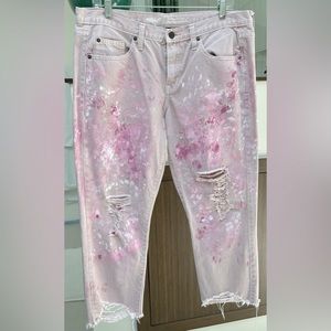 One of a Kind Painted Denim Jeans - Mossimo Pink Cropped Boyfriend - 8/10